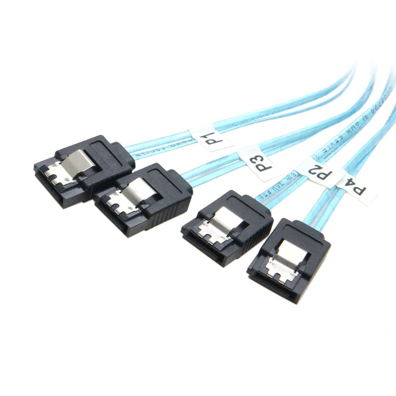 cablecc Slim Line SAS 4.0 SFF-8654 4i 38pin Host to 4 SATA 7pin Target Hard Disk Fanout Raid Cable 50cm - Image 2